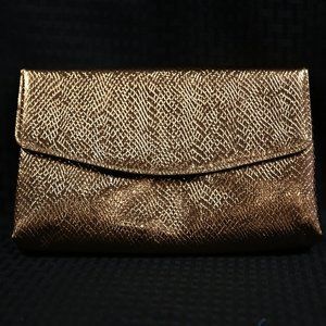Metalic Gold Snake Print Envelope Clutch
